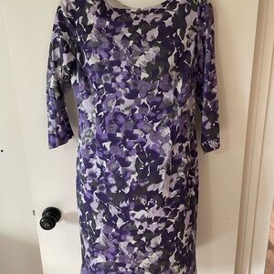 St. John Collection Purple Floral Long Sleeve Dress